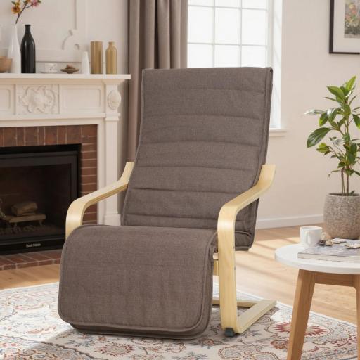 Sillón de Salón con Reposapiés Ajustable Butaca Tapizada en Lino Sintético para Oficina Dormitorio 66,5x94x100cm Marrón [7]