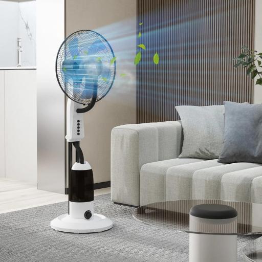 Ventilador Nebulizador Oscilante 90 W Tanque 2,8L 3 Velocidades 5 Aspas y Ruedas Ø44,5x120 cm Blanco [5]