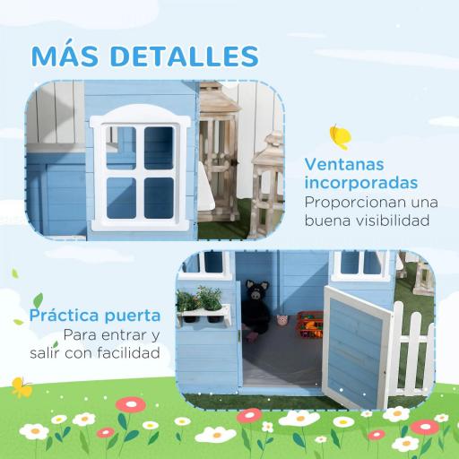 Casita Infantil de Madera Casa de Juegos Exterior para Niños de 3-7 Años 51x112,5x142 cm Azul [4]