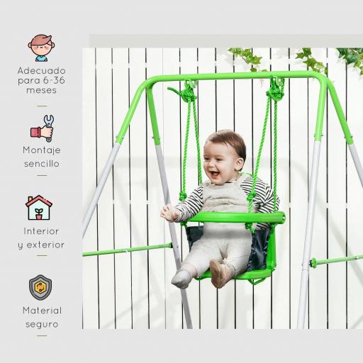 Columpio Infantil para 6-36 Meses con Respaldo y Cinturón de Seguridad para Interior Exterior 122x146x122 cm Verde [4]