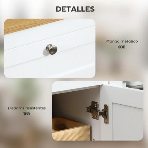 Aparador de Cocina con Armario 2 Cajones 2 Puertas de Vidrio y Estantes Ajustables Muebles Auxiliar de Almacenaje para Comedor Salón 120x40x90 cm Blanco [5]