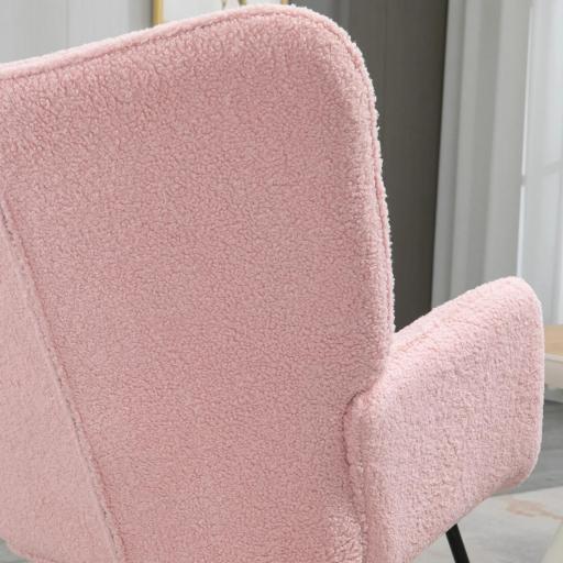 Silla Mecedora de Borreguito Sillón Balancín Oscilante 40° con Patas de Madera de Haya Carga 120 kg 71x98x101 cm Rosa [6]