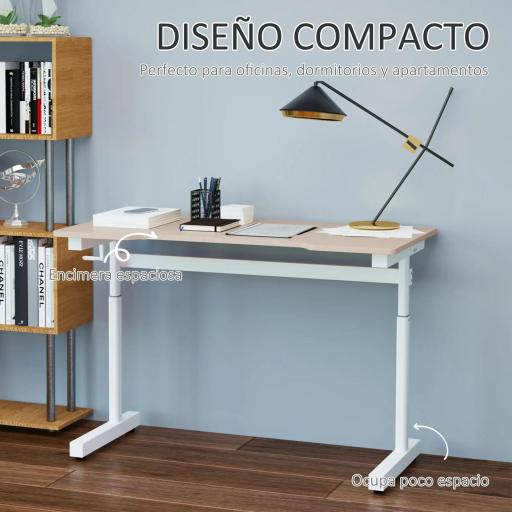 Escritorio de Pie 120x60x72-117 cm con Altura Ajustable Manual con Manivela Mesa para Ordenador para Oficina Estudio Salón Estilo Racing Carga 150 kg Natural [2]