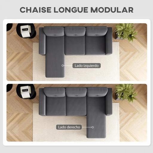 Sofá Chaise Longue Reversible de 3 Plazas Tapizado en Pana Marco de Acero para Espacios Reducidos Gris Oscuro [6]
