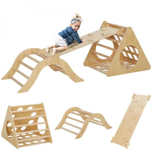 Escalada para Niños de 18-48 Meses 8 en 1 con Rampa Escalera de Arco y Bolsa de Arena 175x59,5x60 cm Natural [1]