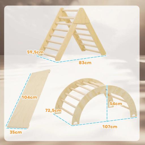 Triángulo de Escalada para Niños de 18-48 Meses con Rampa Escalador de Arco 219x72,5 cm Natural [2]