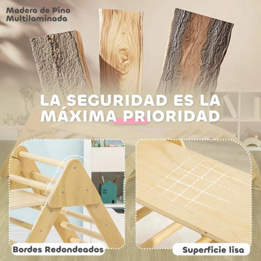 Triángulo de Escalada para Niños de 18-48 Meses con Rampa Escalador de Arco 219x72,5 cm Natural [4]