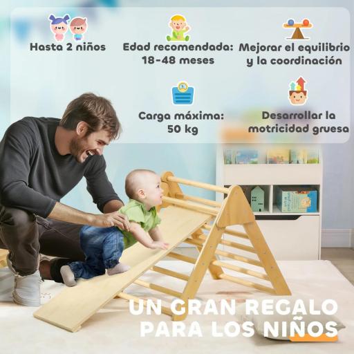 Triángulo de Escalada para Niños de 18-48 Meses con Rampa Escalador de Arco 219x72,5 cm Natural [3]