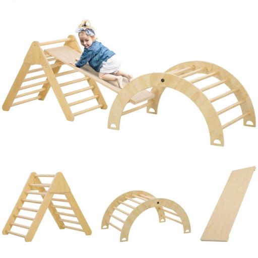 Triángulo de Escalada para Niños de 18-48 Meses con Rampa Escalador de Arco 219x72,5 cm Natural [7]