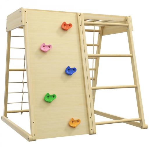 Set de Escalada 5 en 1 con columpio muro de escalada cuerda y trepar en madera barras de mono para niños [3]