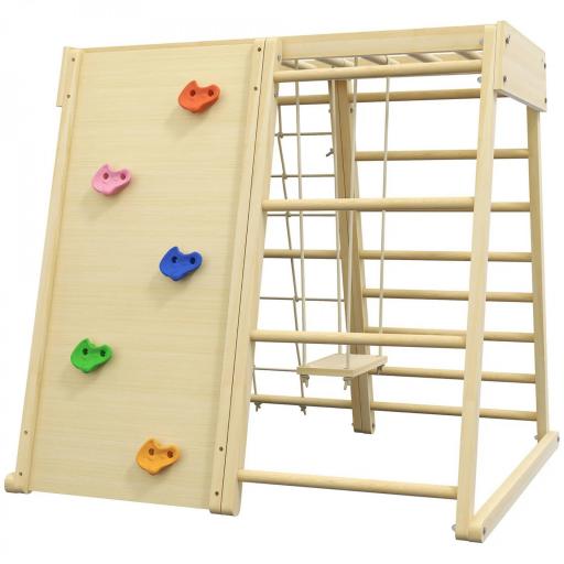 Set de Escalada 5 en 1 con columpio muro de escalada cuerda y trepar en madera barras de mono para niños [5]