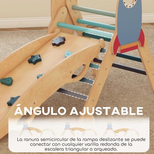  7 en 1 Triángulo de Escalada Montessori de Madera Tema de Cohetes con Arco y Rampa para Niños de 18-48 Meses Azul [3]