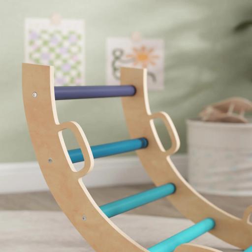  7 en 1 Triángulo de Escalada Montessori de Madera Tema de Cohetes con Arco y Rampa para Niños de 18-48 Meses Azul [7]