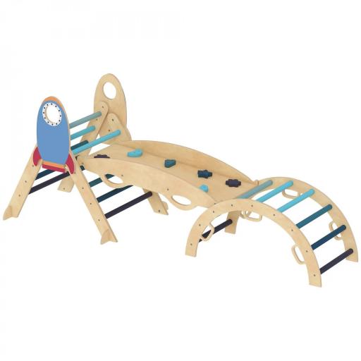 7 en 1 Triángulo de Escalada Montessori de Madera Tema de Cohetes con Arco y Rampa para Niños de 18-48 Meses Azul [9]