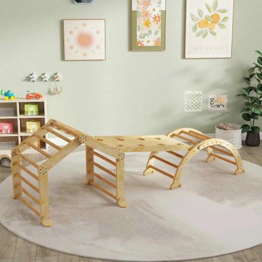Estructura de escalada interior 9 en 1, rampa, tobogán, escalera, pizarra, para niños pequeños, madera
