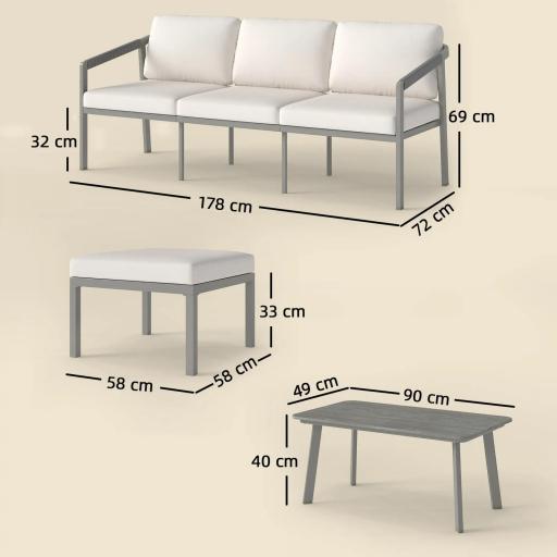 Conjunto de Jardín Exterior de 3 Piezas con Sofá de 3 Plazas Reposapiés Mesa de Centro y Cojines Marrón y Beige [1]