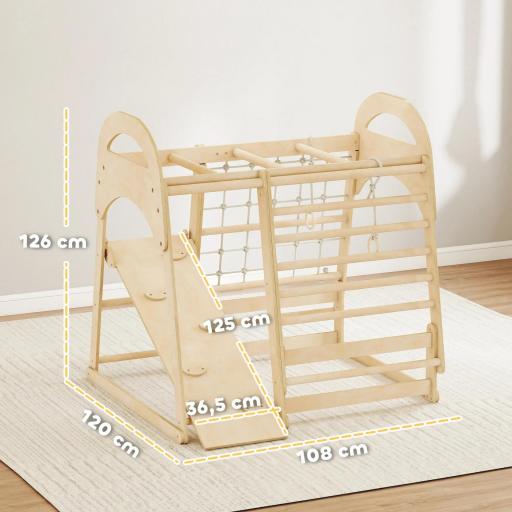 Estructura de escalada, diseño 6 en 1, rampa, barras de escalada, pared de escalada, escalera, red de escalada, 3-6 años, madera [2]