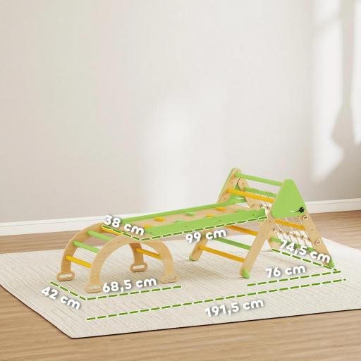 8 en 1 Montessori estructura de escalada de madera para interior triángulo de escalada con arco, tobogán reversible, Verde [2]