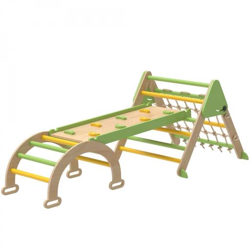8 en 1 Montessori estructura de escalada de madera para interior triángulo de escalada con arco, tobogán reversible, Verde [6]