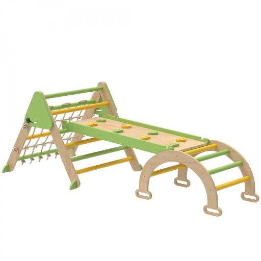 8 en 1 Montessori estructura de escalada de madera para interior triángulo de escalada con arco, tobogán reversible, Verde [1]