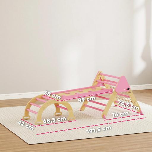 Triángulo de escalada infantil 8 en 1 con tobogán reversible y arco - Rosa [2]