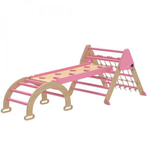 Triángulo de escalada infantil 8 en 1 con tobogán reversible y arco - Rosa [3]