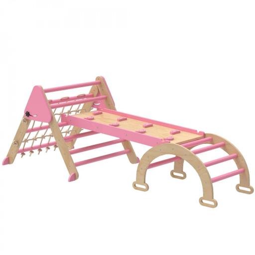 Triángulo de escalada infantil 8 en 1 con tobogán reversible y arco - Rosa [4]