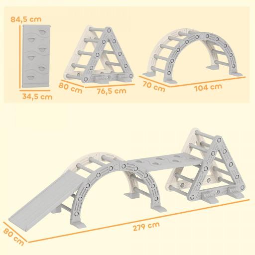 Estructura de escalada de interior, 5 en 1 Escalada con Tobogán, Arco de Escalada, Plataforma de Doble Cara, Parque Infantil Indoor para Niños de 18-48 Meses, Gris+Blanco [2]