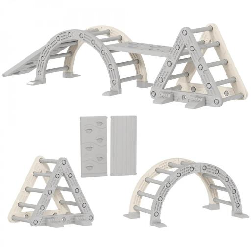 Estructura de escalada de interior, 5 en 1 Escalada con Tobogán, Arco de Escalada, Plataforma de Doble Cara, Parque Infantil Indoor para Niños de 18-48 Meses, Gris+Blanco [5]