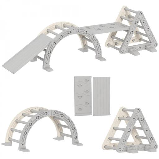 Estructura de escalada de interior, 5 en 1 Escalada con Tobogán, Arco de Escalada, Plataforma de Doble Cara, Parque Infantil Indoor para Niños de 18-48 Meses, Gris+Blanco [6]