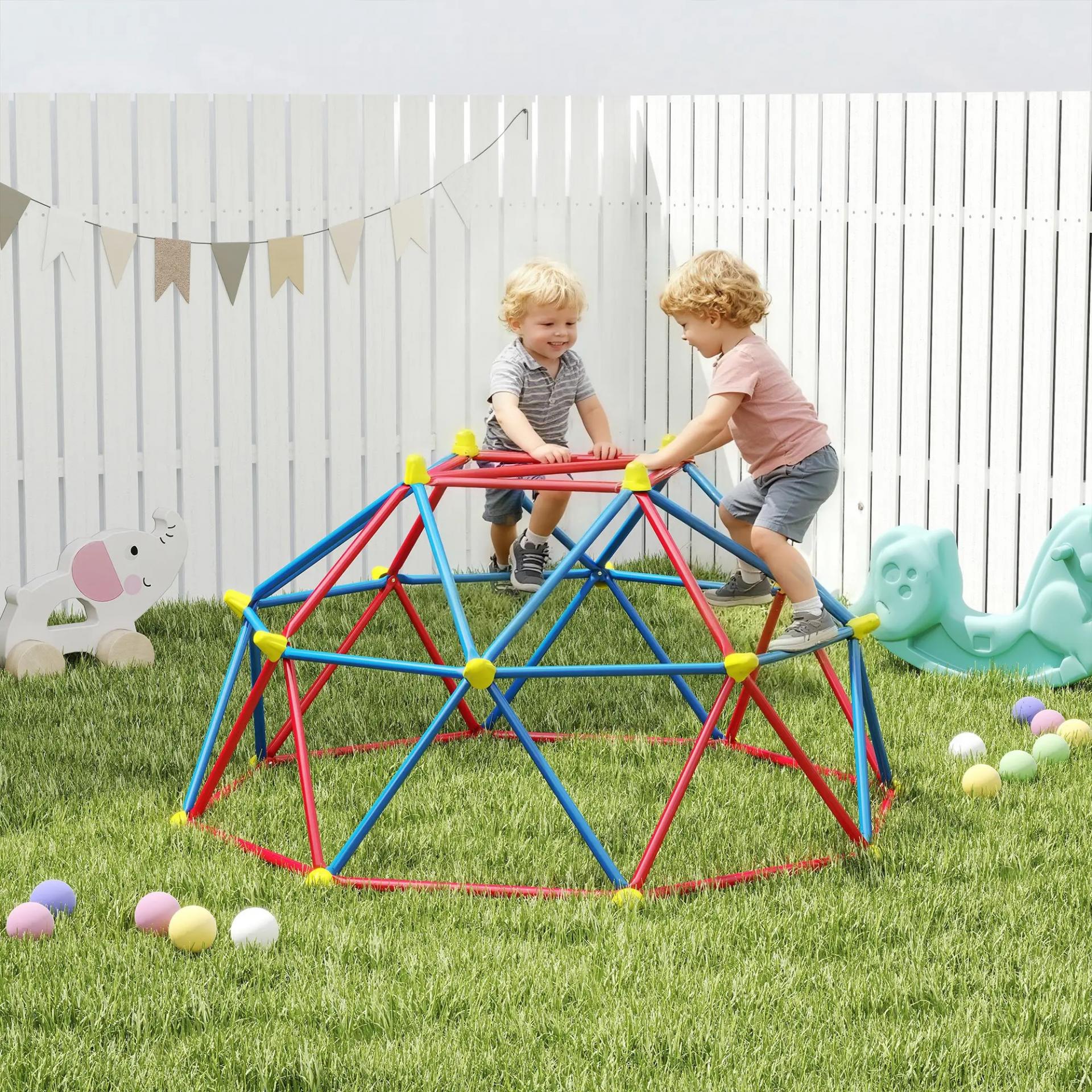 Cúpula de Escalada Juego de Cúpula Geométrica para 3-8 Años con Marco de Metálico Carga 180 kg Ø183x90 cm Rojo y Azul