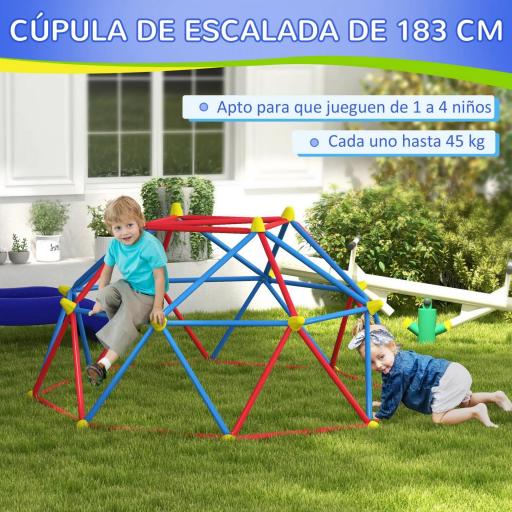 Cúpula de Escalada Juego de Cúpula Geométrica para 3-8 Años con Marco de Metálico Carga 180 kg Ø183x90 cm Rojo y Azul [1]