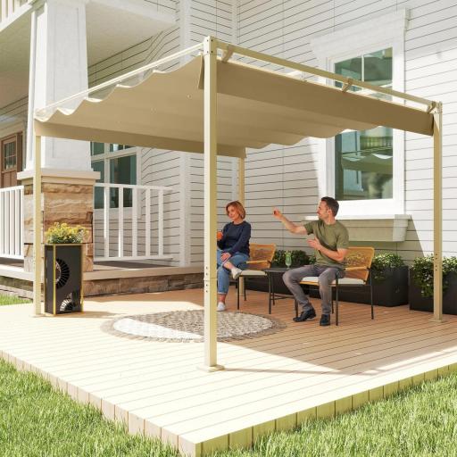 Pérgola con Techo Retráctil Pérgola de 3x3 m con Cierre Magnético Protección UV30+ Pabellón para Jardín Patio Caqui
