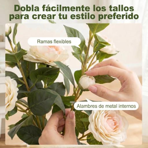 Planta Artificial de Camelia 65cm Árbol Artificial en Maceta con Flores de Seda Realistas 116 Hojas Efecto Musgo Blanco [3]