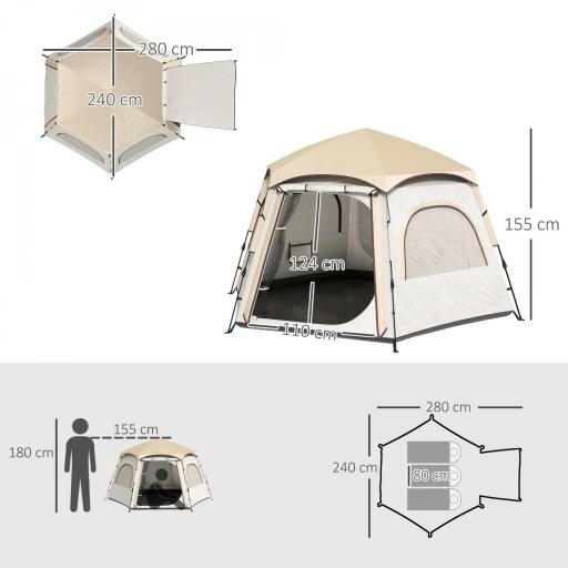 Tienda de Campaña para 4 Personas con Fácil Montaje Protección UV y Bolsa de Transporte 280x240x155 cm Blanco y Beige [1]
