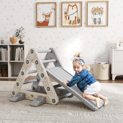 Triángulo de Escalada para Niños de 18-48 Meses con Tobogán y Rampa Escalador 130x80x69 cm Gris y Blanco