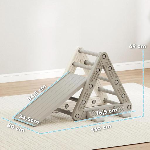 Triángulo de Escalada para Niños de 18-48 Meses con Tobogán y Rampa Escalador 130x80x69 cm Gris y Blanco [8]