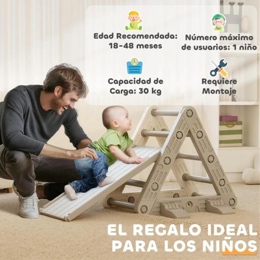 Triángulo de Escalada para Niños de 18-48 Meses con Tobogán y Rampa Escalador 130x80x69 cm Gris y Blanco [6]