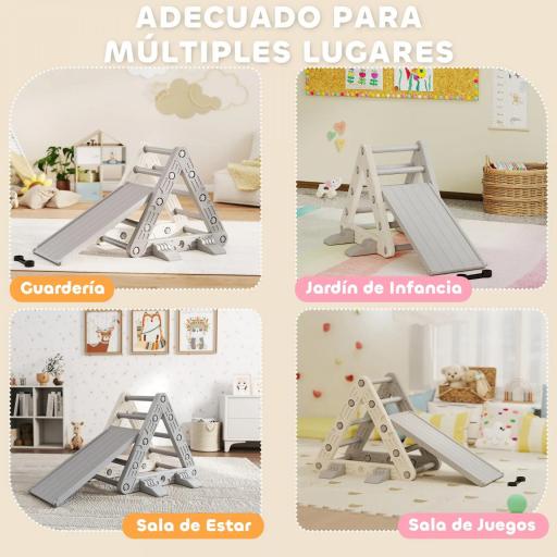 Triángulo de Escalada para Niños de 18-48 Meses con Tobogán y Rampa Escalador 130x80x69 cm Gris y Blanco [7]