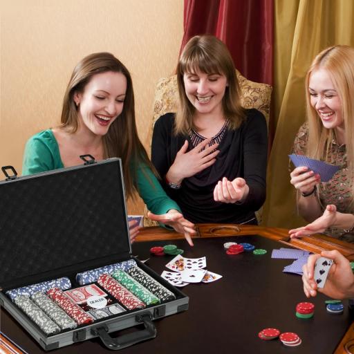 Set de Póker con 400 Fichas 2 Barajas de Cartas Dados Tapete y Botón de Crupier Set de Casino Texas Hold'em con Maletín