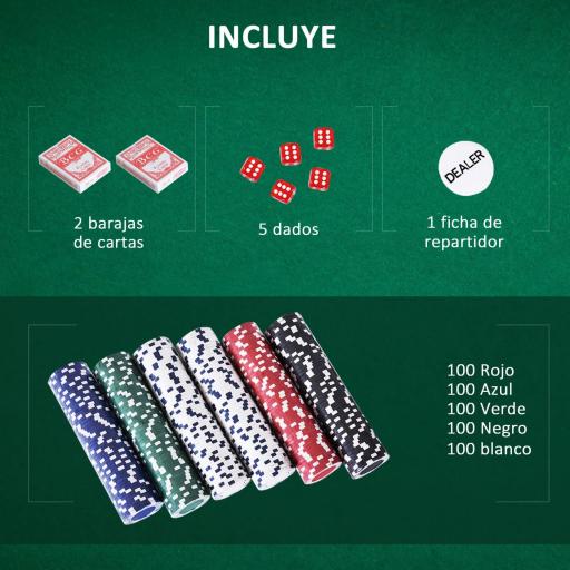 Maletín de Poker Profesional de Aluminio con 500 Fichas Juego Set de Poker Casino con 5 Dados 2 Barajas de Cartas y 1 Ficha de Crupier 55,5x22x6,5 cm Multicolor [1]