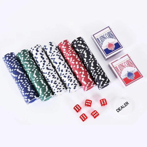 Maletín de Poker Profesional de Aluminio con 300 Fichas Juego Set de Poker Casino con 5 Dados 2 Barajas de Cartas y 1 Ficha de Crupier 38x20,5x6,5 cm Multicolor [8]