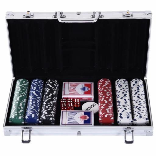 Maletín de Poker Profesional de Aluminio con 300 Fichas Juego Set de Poker Casino con 5 Dados 2 Barajas de Cartas y 1 Ficha de Crupier 38x20,5x6,5 cm Multicolor [3]