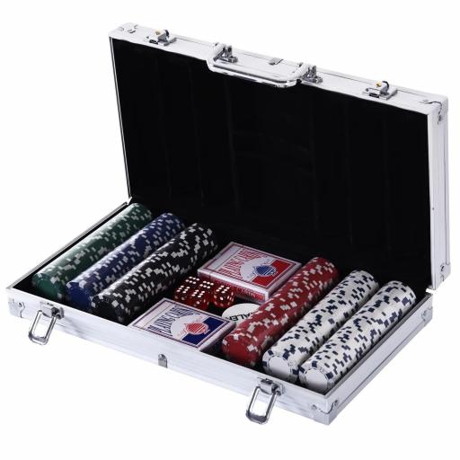 Maletín de Poker Profesional de Aluminio con 300 Fichas Juego Set de Poker Casino con 5 Dados 2 Barajas de Cartas y 1 Ficha de Crupier 38x20,5x6,5 cm Multicolor [2]