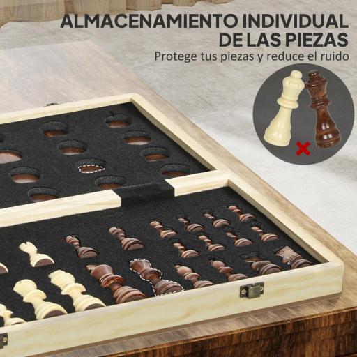 Juego de Ajedrez Internacional y Damas de Madera 2 en 1 Plegable con Piezas de Pino y Ranuras de Almacenamiento Nogal [5]