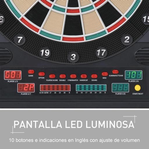 Diana Electrónica Digital hasta 8 Jugadores con 12 Dardos y 30 Puntas con Pantalla LED Puertas 27 Juegos Distintos y 202 Variantes 51x6,5x57 cm Negro [4]