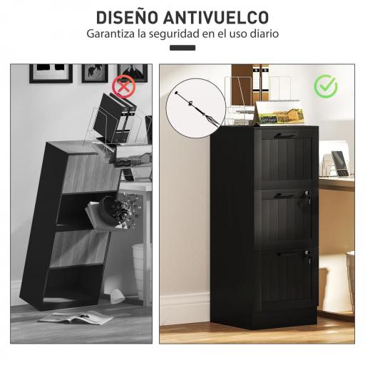 Mueble Archivador con 3 Cajones Cajonera para Escritorio con Cerraduras Carpetas para A4 y Carta 40x40x101 cm Negro [4]