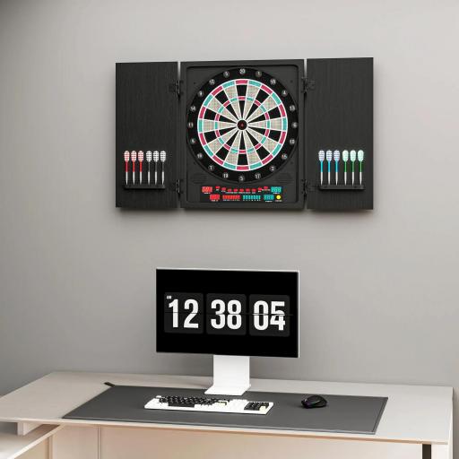 Diana Electrónica Digital hasta 8 Jugadores con 12 Dardos y 30 Puntas con Pantalla LED Puertas 27 Juegos Distintos y 202 Variantes 51x6,5x57 cm Negro [8]