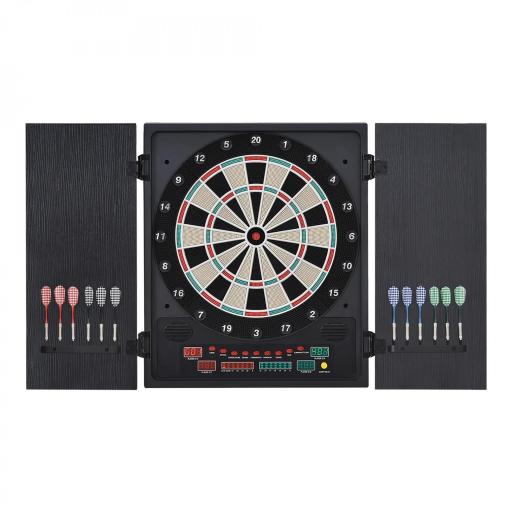 Diana Electrónica Digital hasta 8 Jugadores con 12 Dardos y 30 Puntas con Pantalla LED Puertas 27 Juegos Distintos y 202 Variantes 51x6,5x57 cm Negro [3]