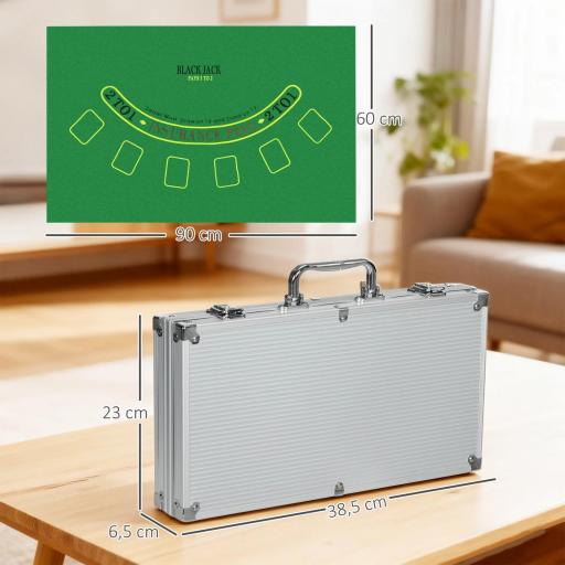 Set de Póker con 300 Fichas 2 Barajas de Cartas Dados Tapete y Botón de Crupier Set de Casino Texas Hold'em con Maletín  [1]